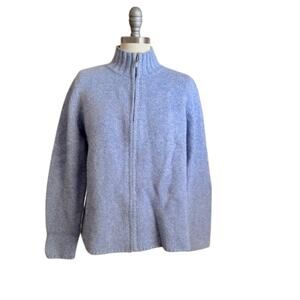 L.L.Bean Lambswool Angora Zip Sweater Women M Blue Full Zip Mock Neck Soft